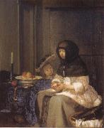 Gerard Ter Borch Woman peeling an apple oil painting on canvas